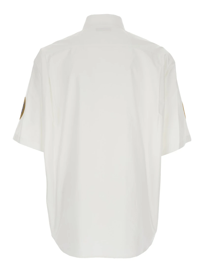 White Shirt with Logo Lettering on the Front and Logo Patch on the Sleeve in Cotton Man