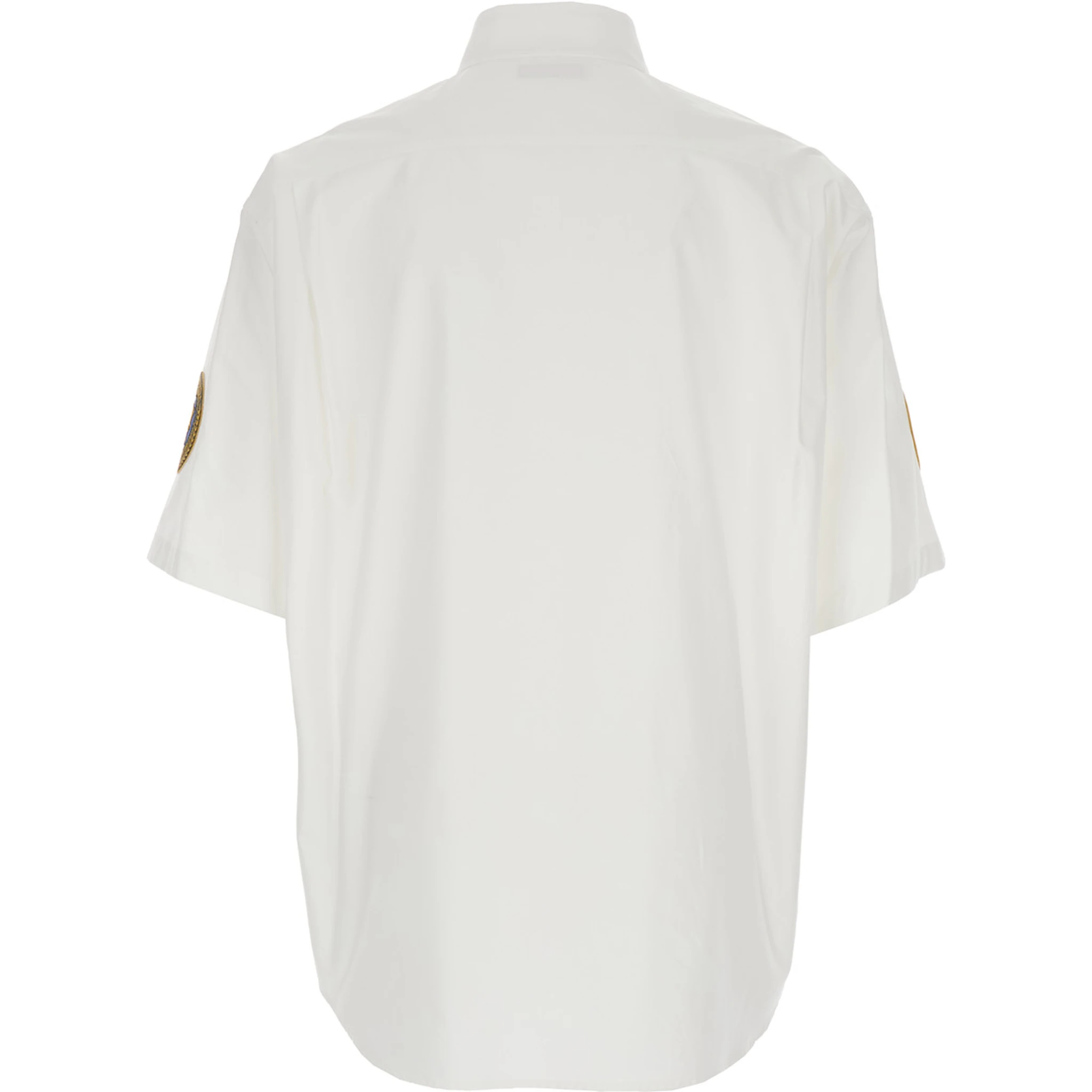 White Shirt with Logo Lettering on the Front and Logo Patch on the Sleeve in Cotton Man