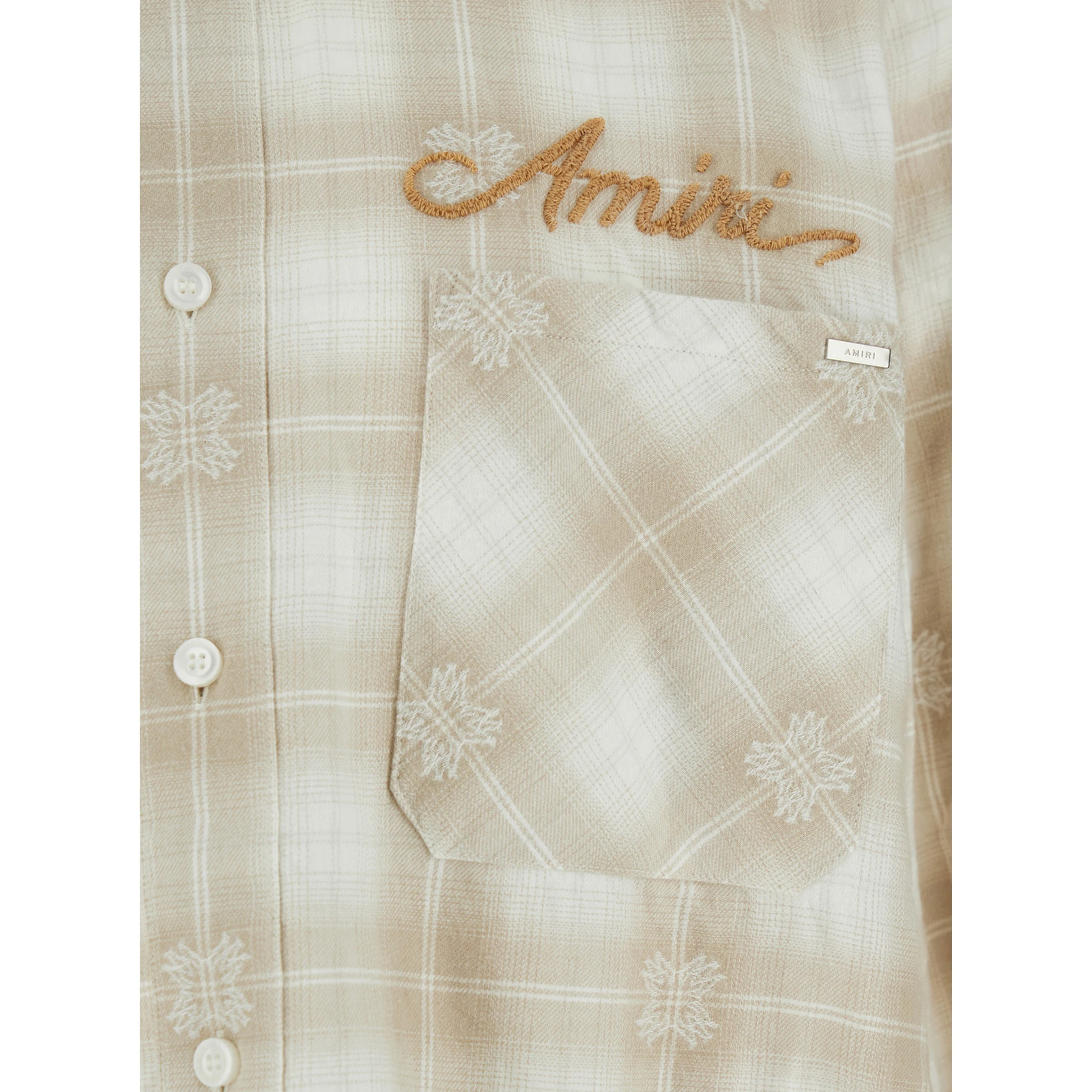 Beige Shirt with Check Pattern and Lettering Logo on Front and Backin Flannel Man
