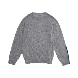 Grey Crewneck Sweater with Logo Detail on the Sleeve and Ribbed Trims in Wool and Cotton Blend Boy