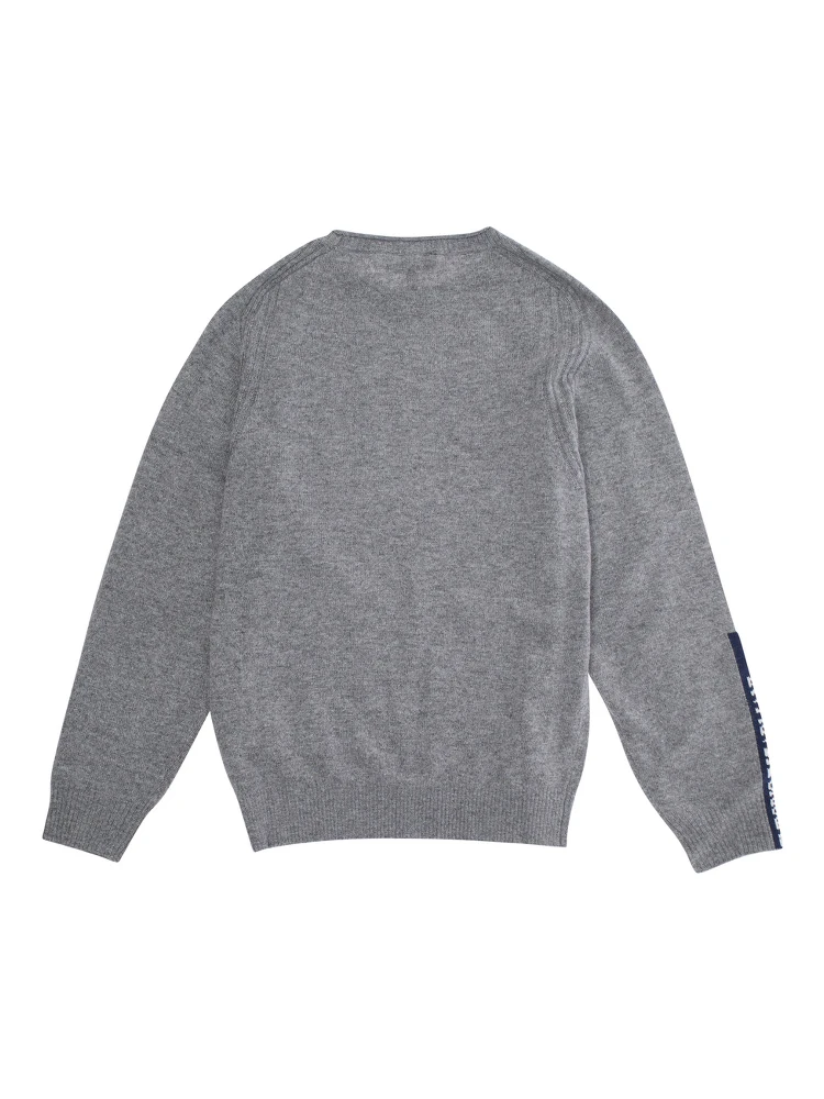 Grey Crewneck Sweater with Logo Detail on the Sleeve and Ribbed Trims in Wool and Cotton Blend Boy alternative