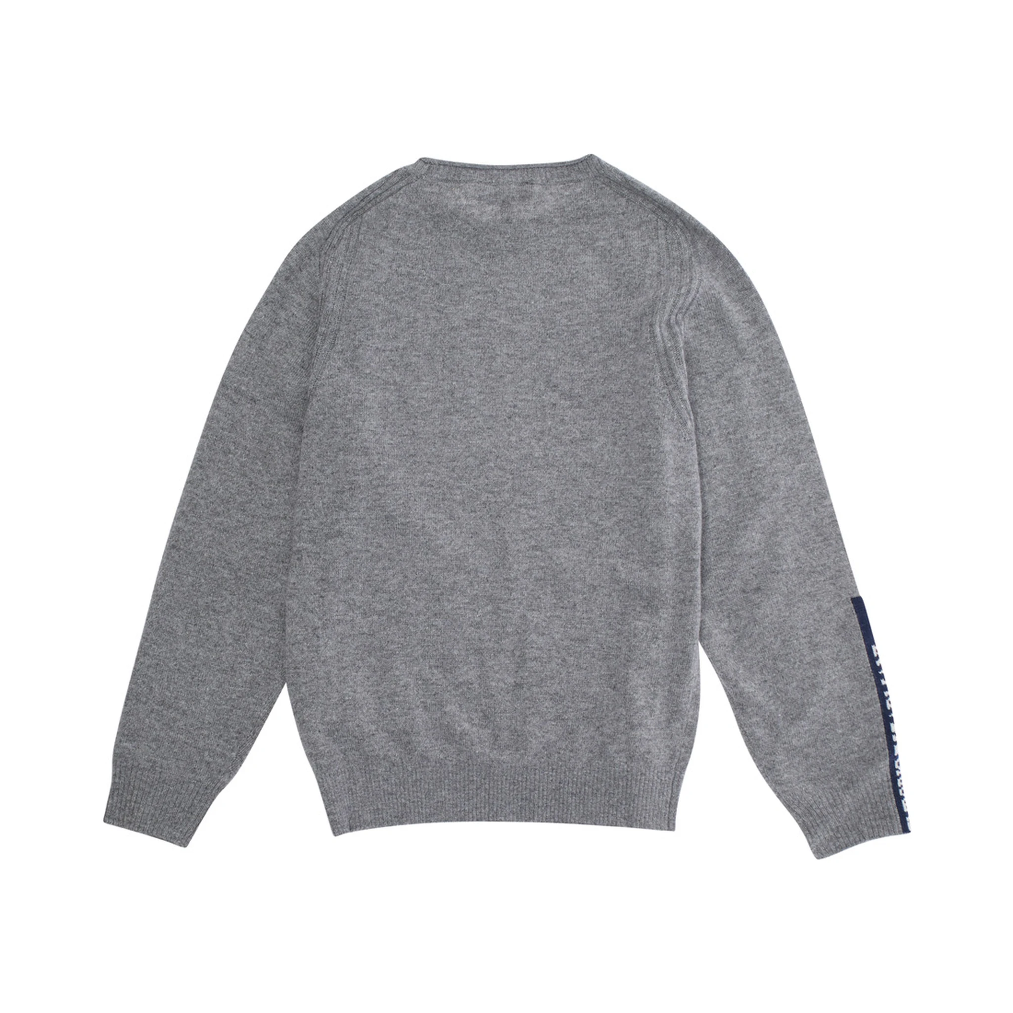 Grey Crewneck Sweater with Logo Detail on the Sleeve and Ribbed Trims in Wool and Cotton Blend Boy