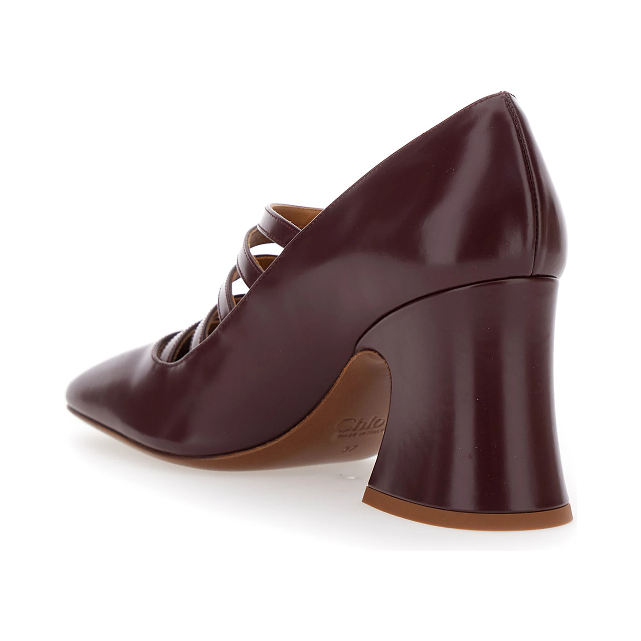 Janis Bordeaux Décolleté with Banded Design and Large Heel in Leather Woman