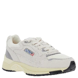 Hyperway White Low Top Sneakers with Logo Patch on Side and Tongue in Suede and Mesh Woman