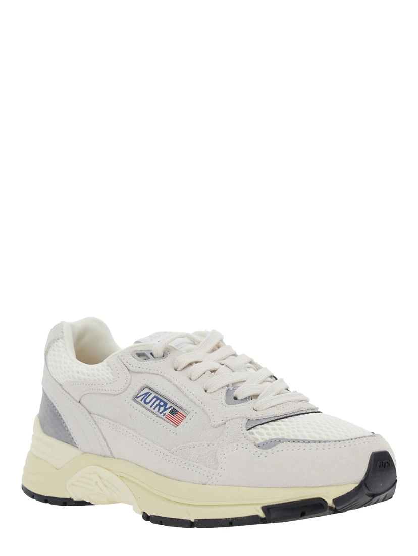 Hyperway White Low Top Sneakers with Logo Patch on Side and Tongue in Suede and Mesh Woman
