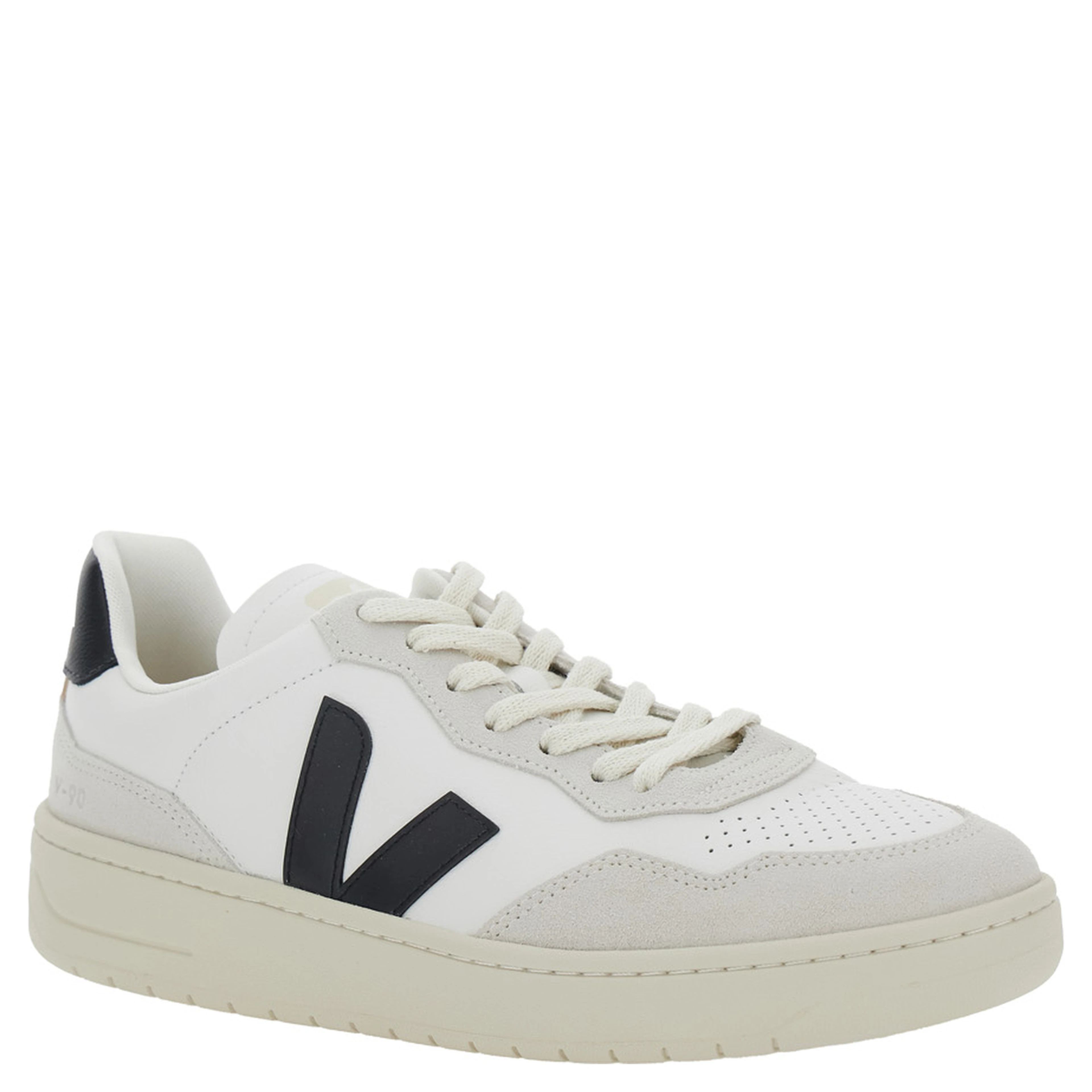 V90 White Sneaker with Side Logo and Perforated Toe in Leather Unisex