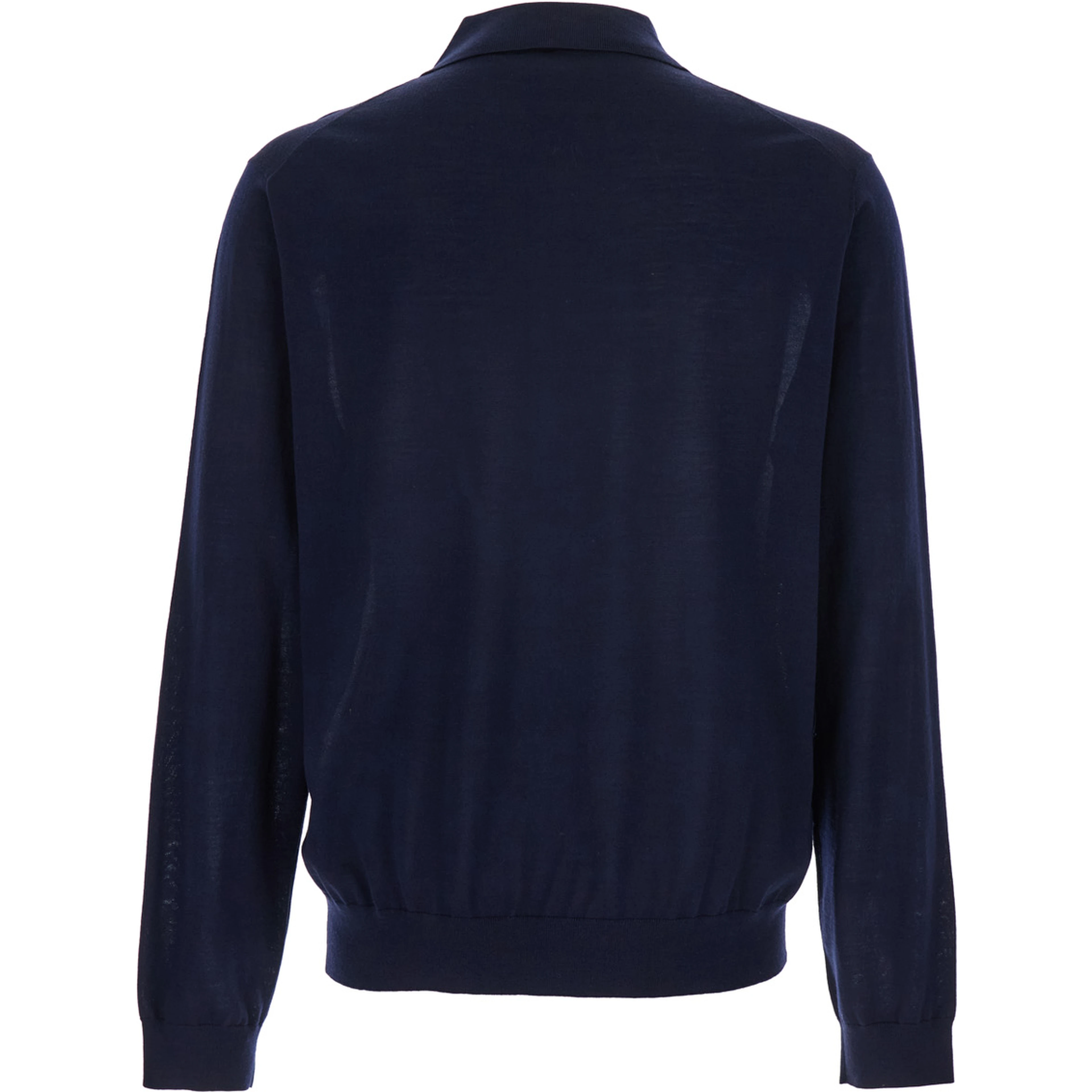 Blue Polo Shirt with Classic Collar and Ribbed Trims in Wool Man