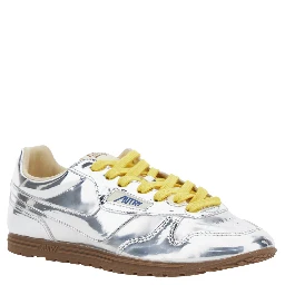 Windspin Low Silver Colored Sneaker with Logo on the Side in Shiny Fabric Woman