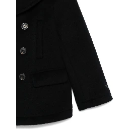 Blue Double-Breasted Coat with Classic Lapels in Wool Blend Boy