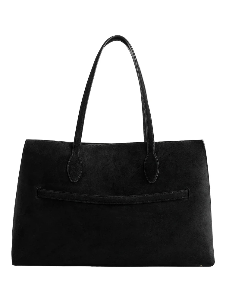 Lounge Black Tote Bag with Belt and Embossed Logo Lettering on the Front in Suede Woman alternative