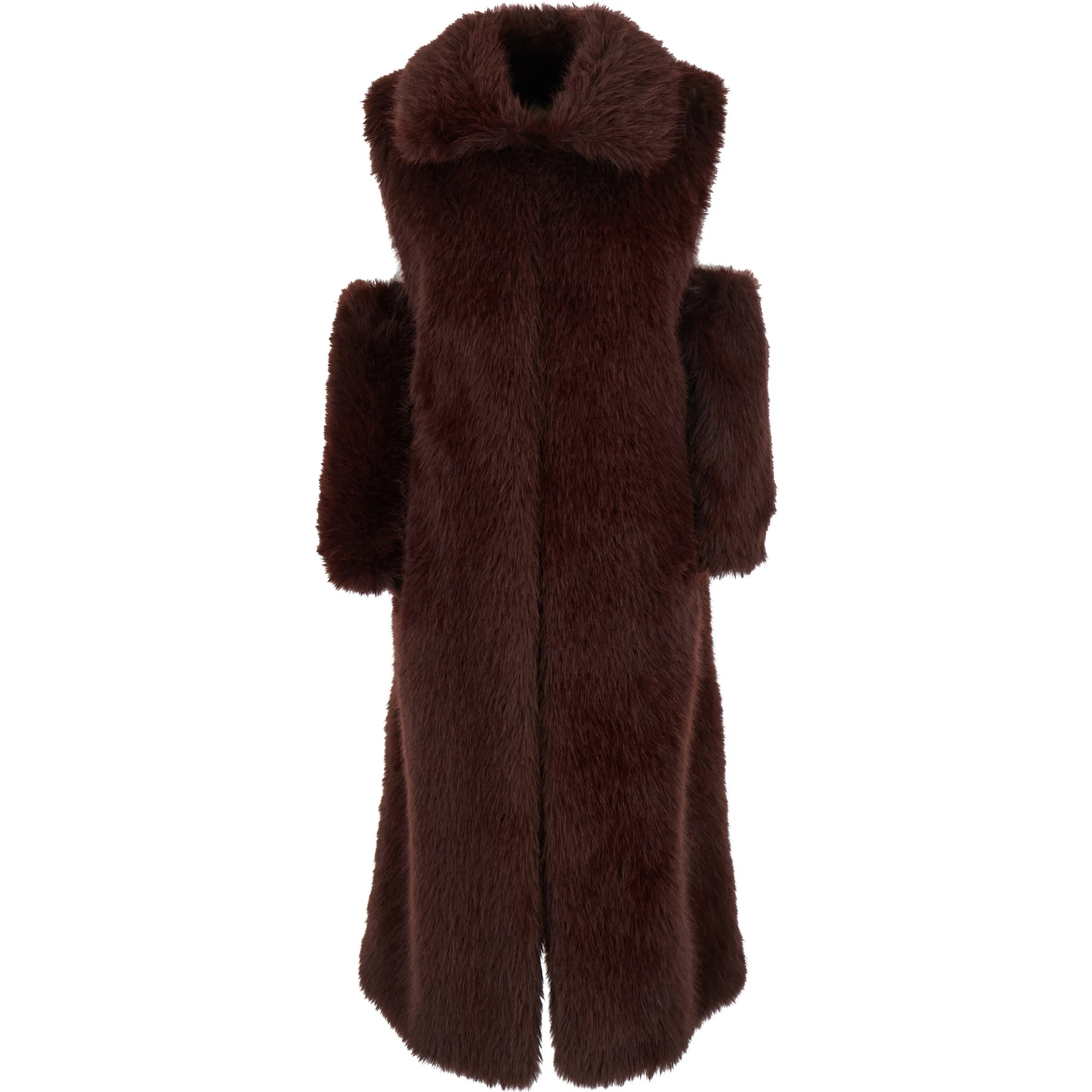 Bordeaux Sleeveless Coat with Hidden Front Fastening in Faux Fur Woman