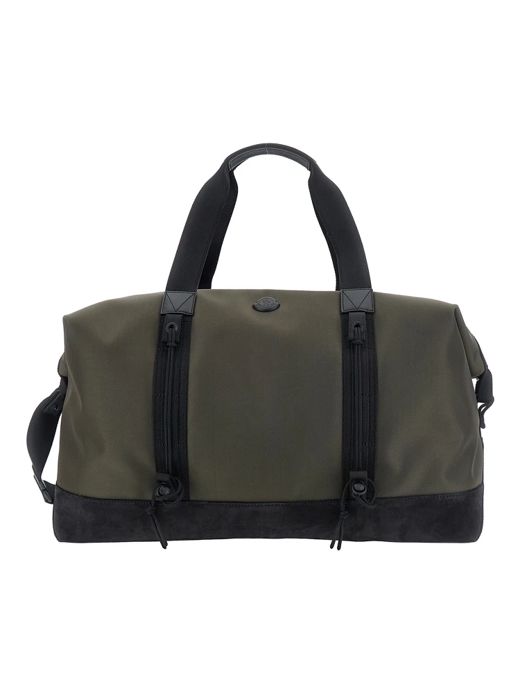 Green Suitcase with Double Handles and Logo Patch on the Front in Fabric Man