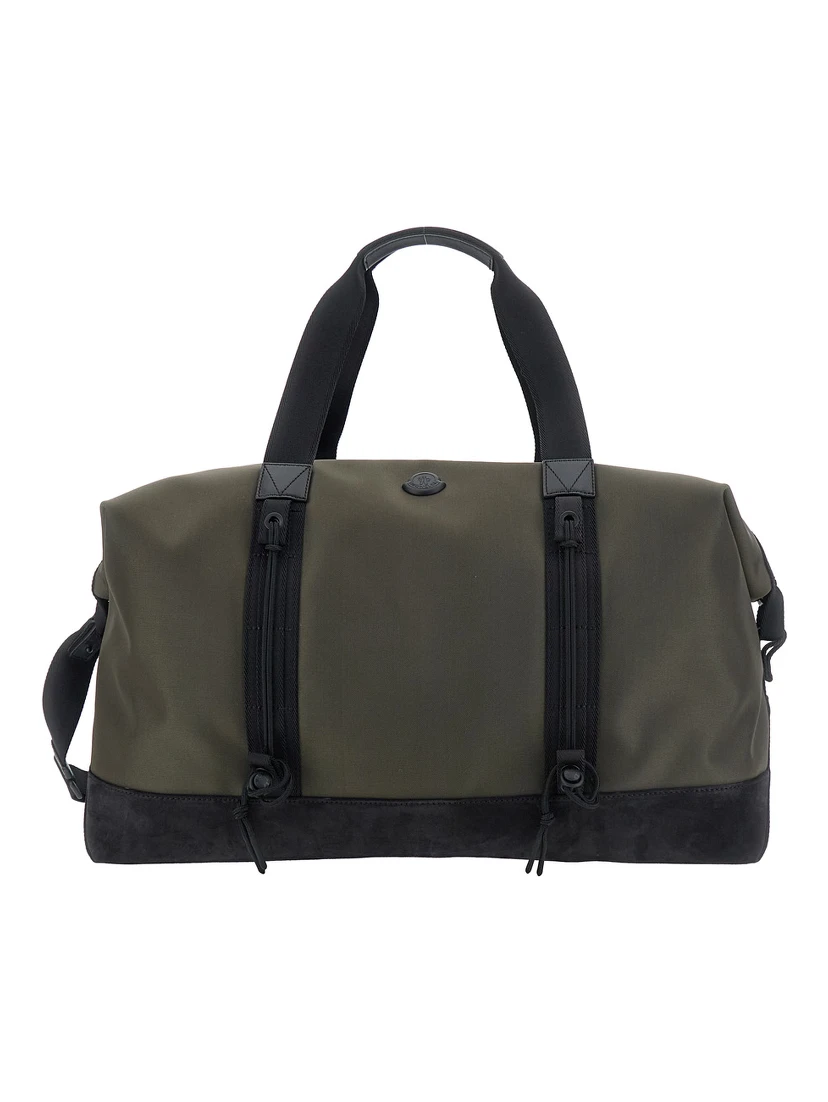 Green Suitcase with Double Handles and Logo Patch on the Front in Fabric Man