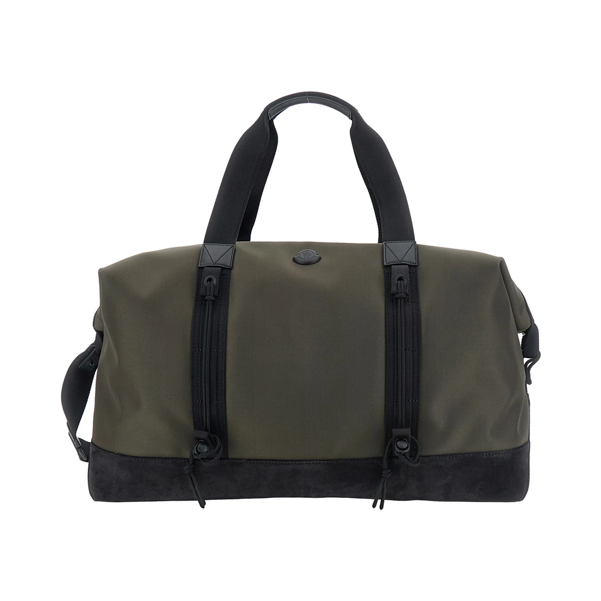 Green Suitcase with Double Handles and Logo Patch on the Front in Fabric Man