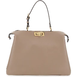 Pekaboo Soft Large Grey Handbag with Twist Lock in Leather Woman