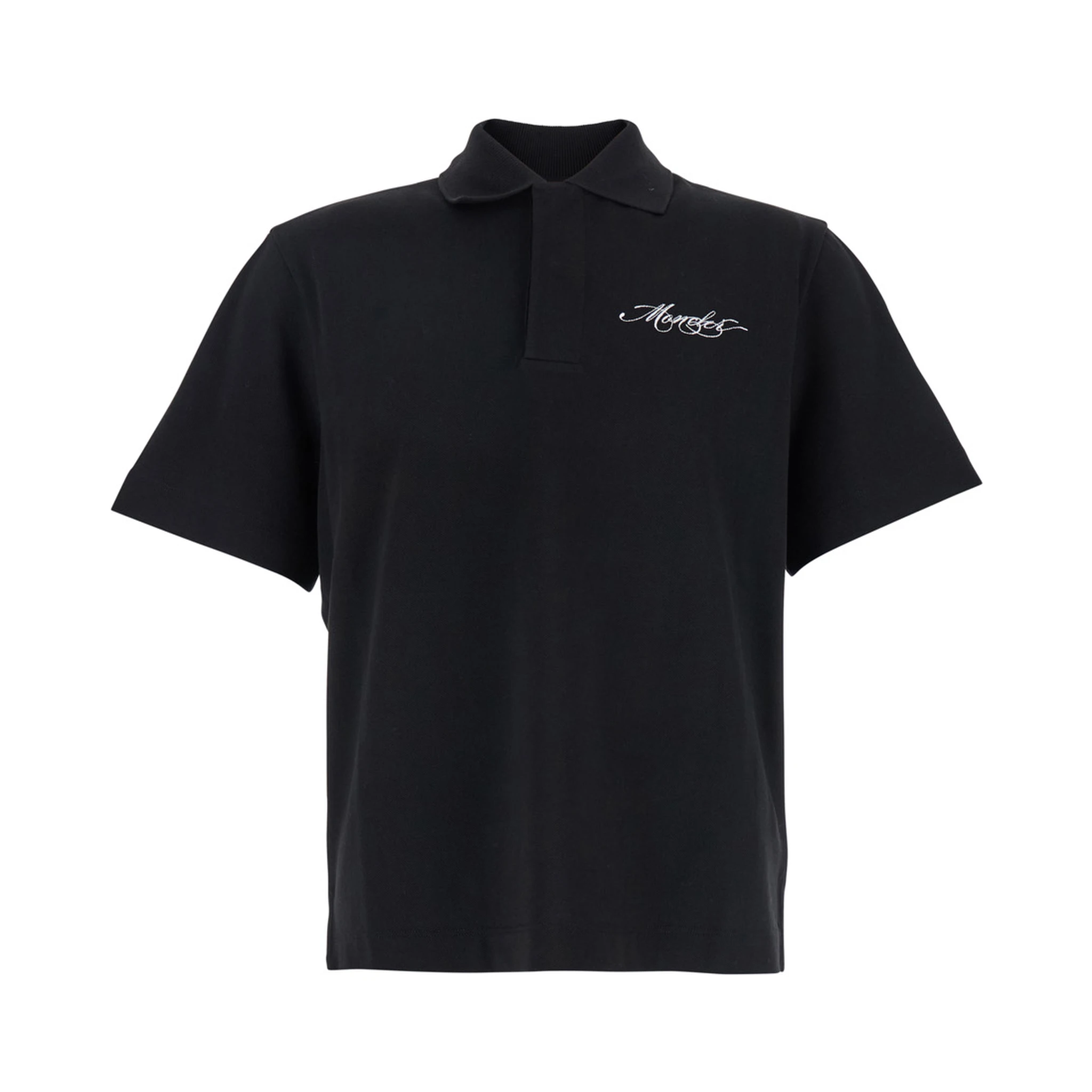 Black Polo Shirt with Classic Collar and Logo Lettering Embroidery on the Front in Cotton Man