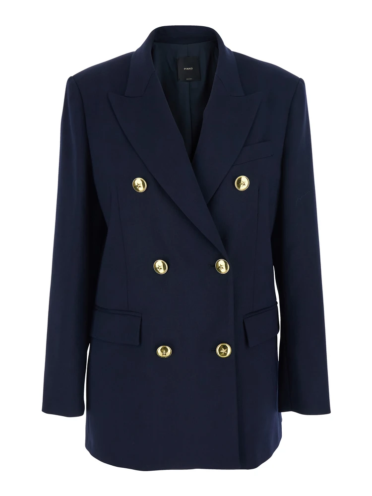 New Guinea Blue Double-Breasted Jacket with Peak Revers in Wool Woman