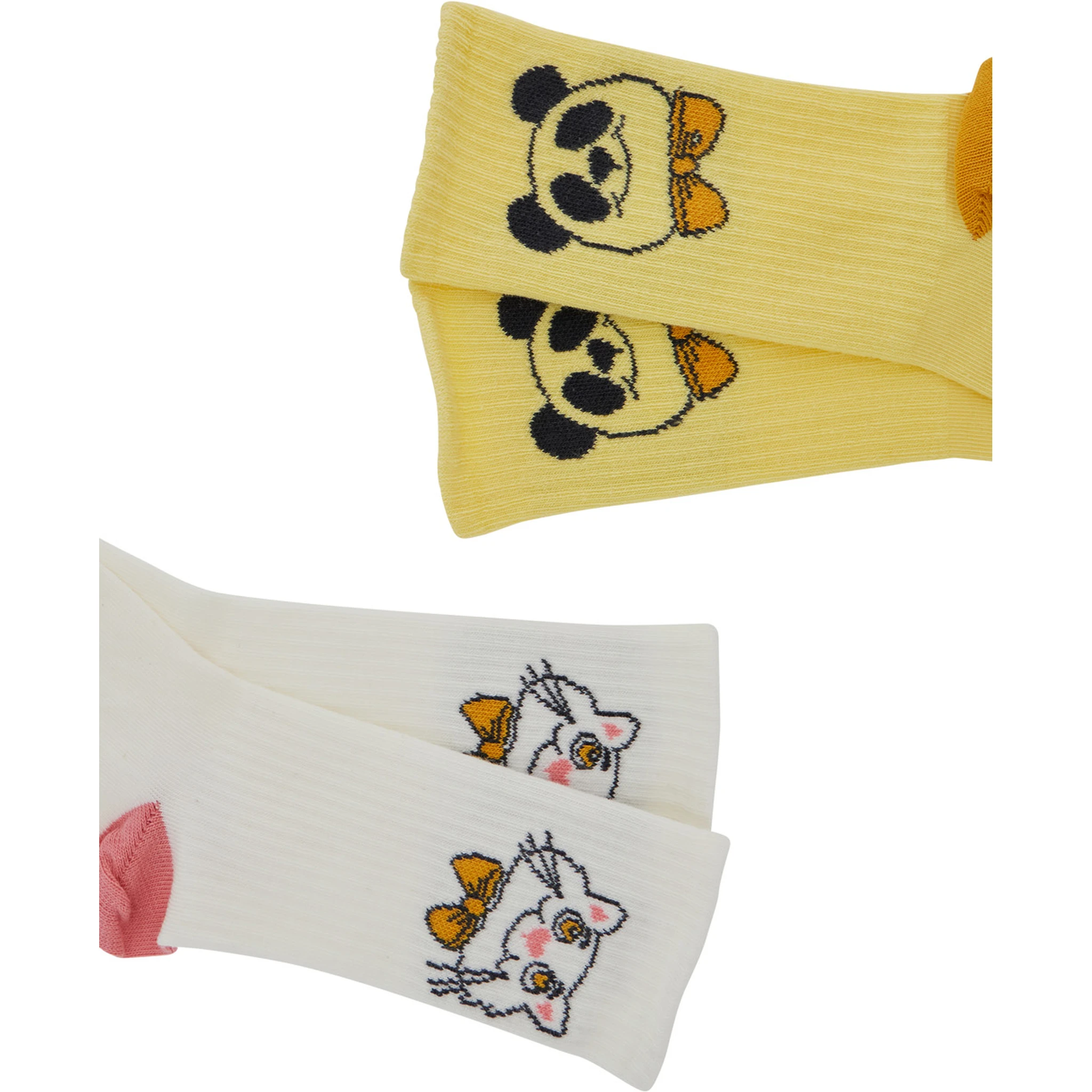 Multicolor Set of Socks with Cat and Panda Embroidery in Cotton Baby