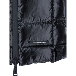 Black Sleeveless Down Jacket with High Neck and Logo Patch on the Front in Tech Fabric Man
