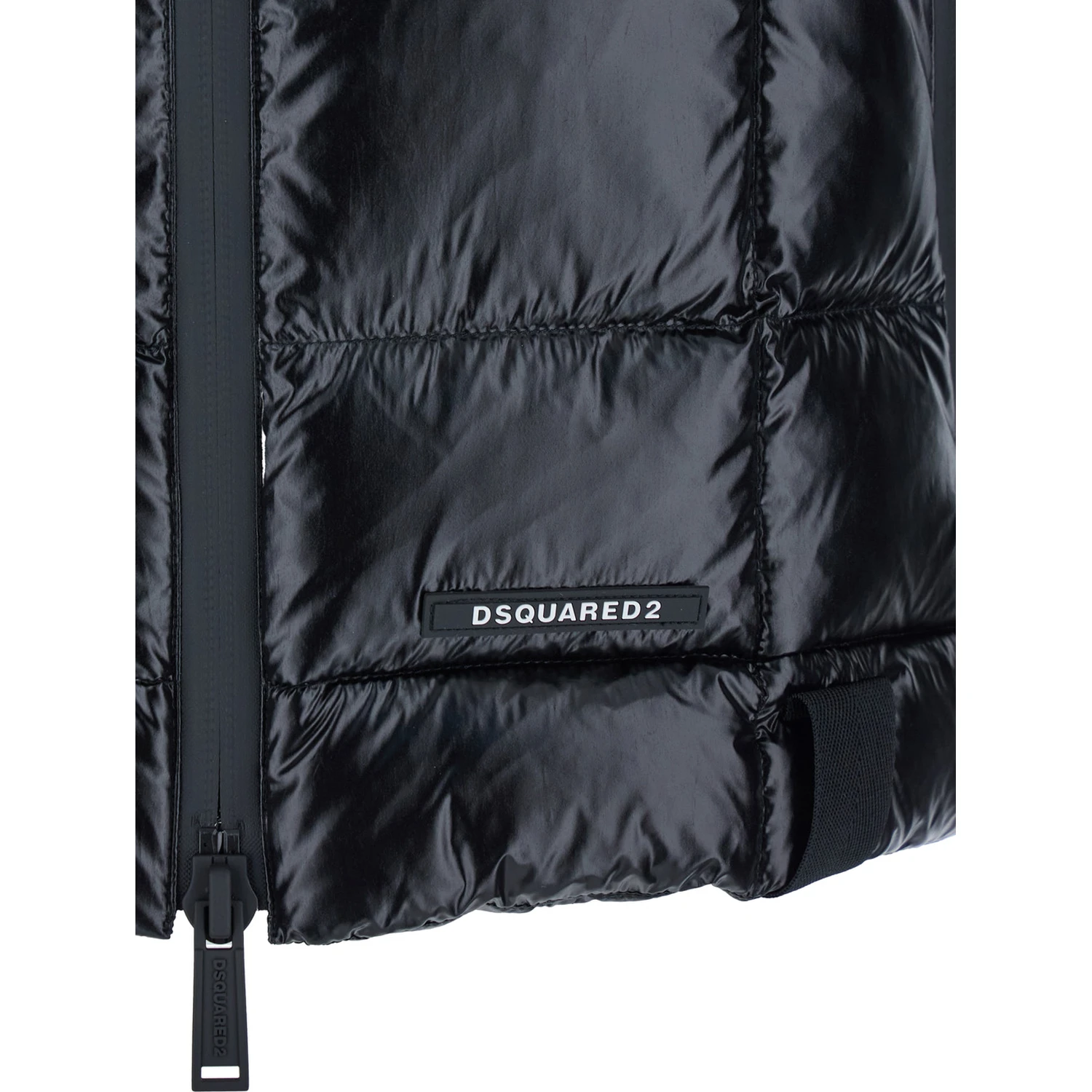 Black Sleeveless Down Jacket with High Neck and Logo Patch on the Front in Tech Fabric Man