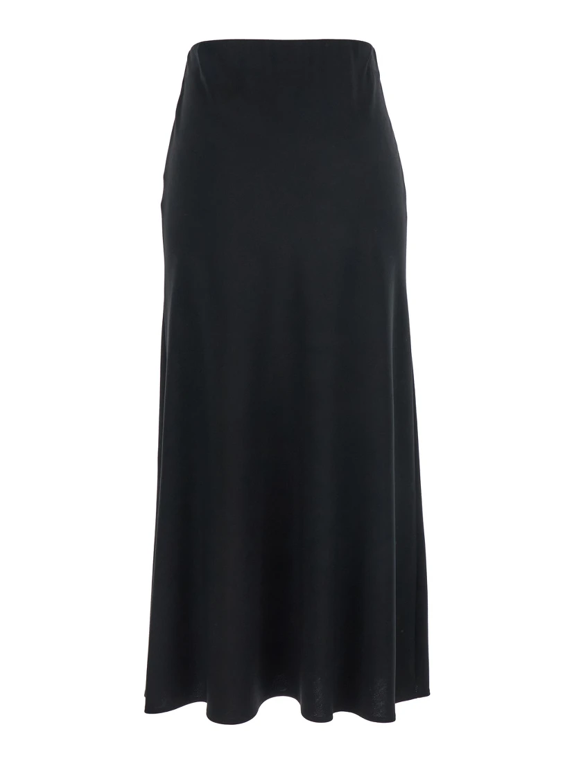 Black Midi Skirt with Concealed Side Zip Closure in Fabric Woman