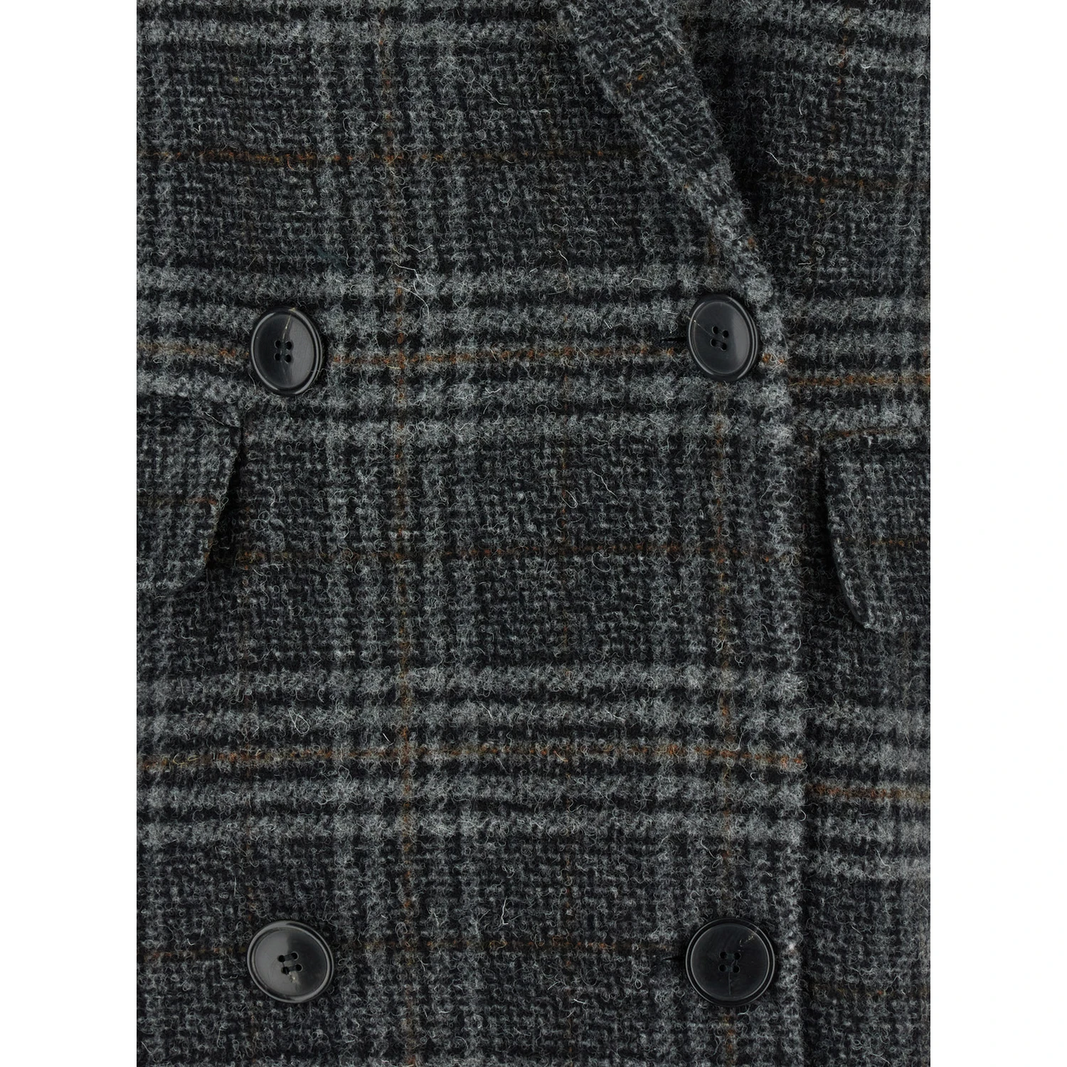 Lexana Grey Double-Breasted Coat with Peak Revers and All-Over Check Motif in Wool Woman