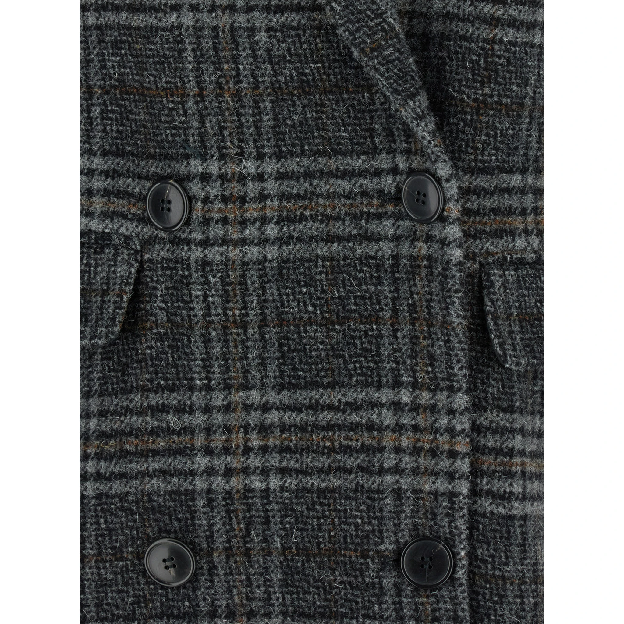 Lexana Grey Double-Breasted Coat with Peak Revers and All-Over Check Motif in Wool Woman