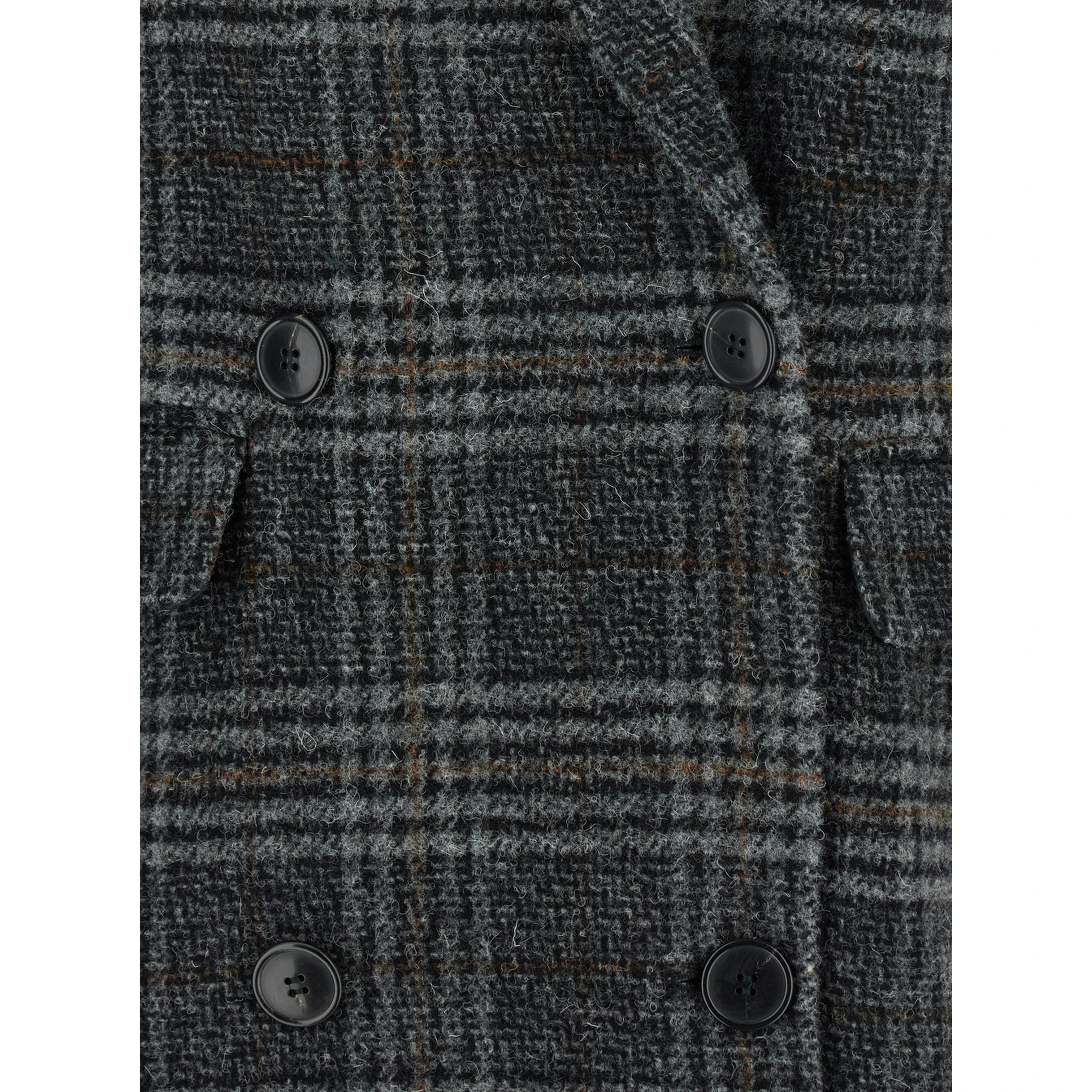 Lexana Grey Double-Breasted Coat with Peak Revers and All-Over Check Motif in Wool Woman