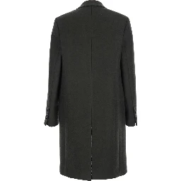 Green Single-Breasted Coat with Peak Revers in Wool Man