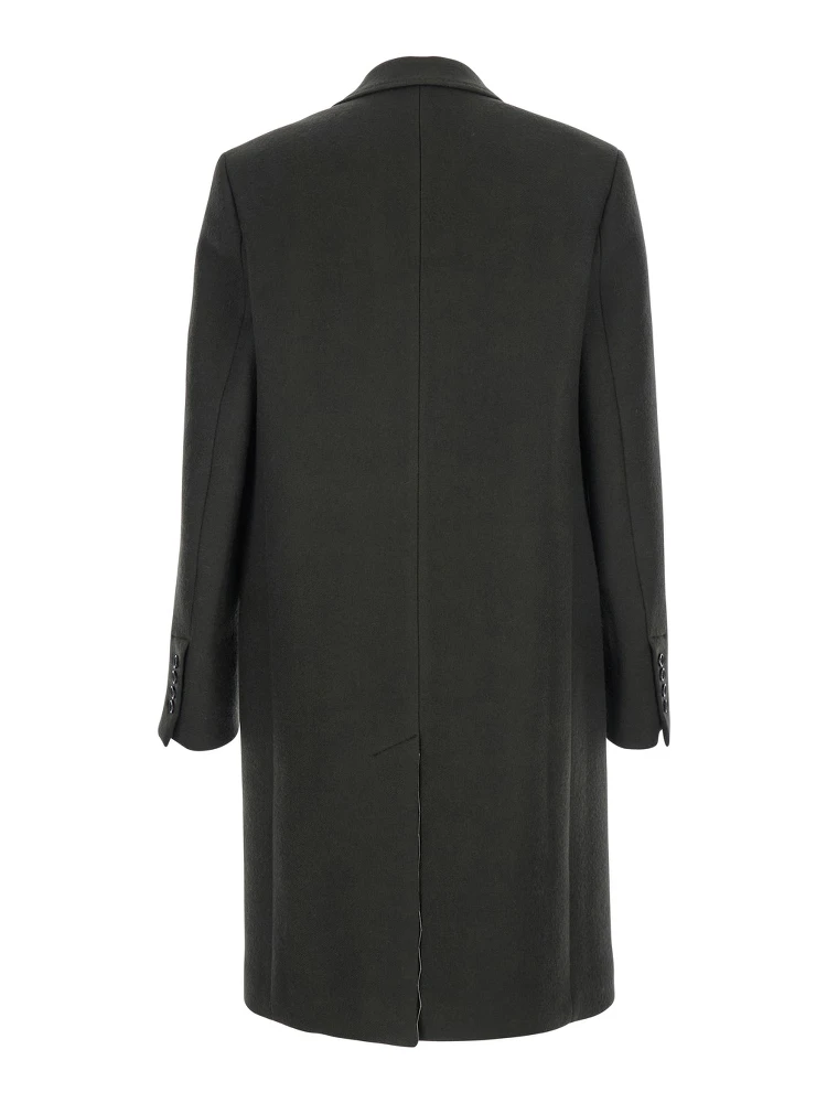 Green Single-Breasted Coat with Peak Revers in Wool Man alternative