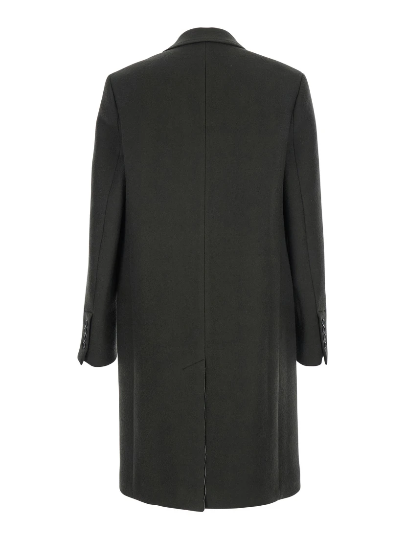 Green Single-Breasted Coat with Peak Revers in Wool Man