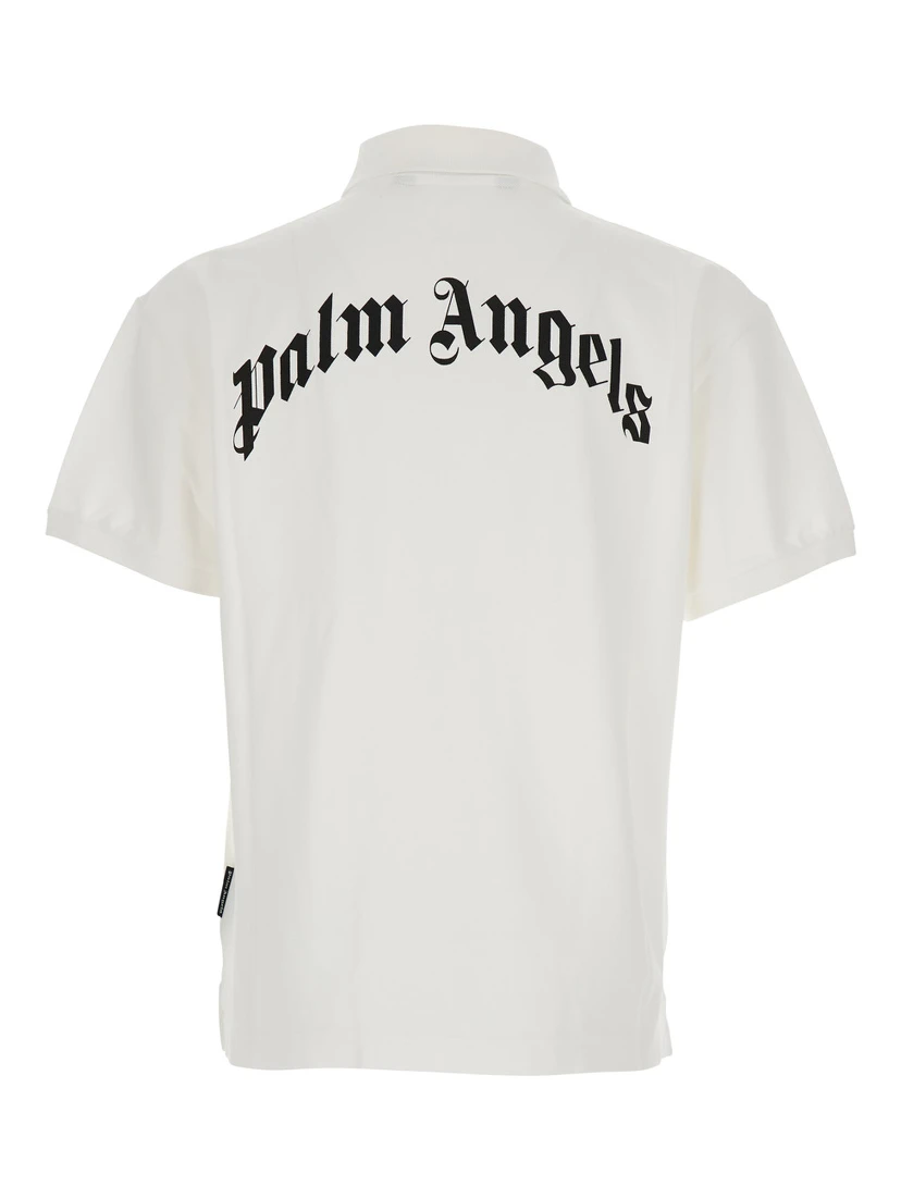 White Polo Shirt with Logo Lettering on Front and Rear in Cotton Piquet Man