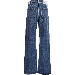 Blue Jeans with Beltl Loops and Logo Patch on the Rear in Denim Woman