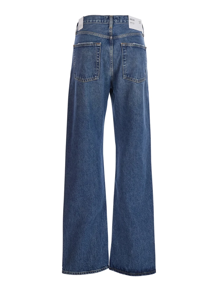 Blue Jeans with Beltl Loops and Logo Patch on the Rear in Denim Woman alternative