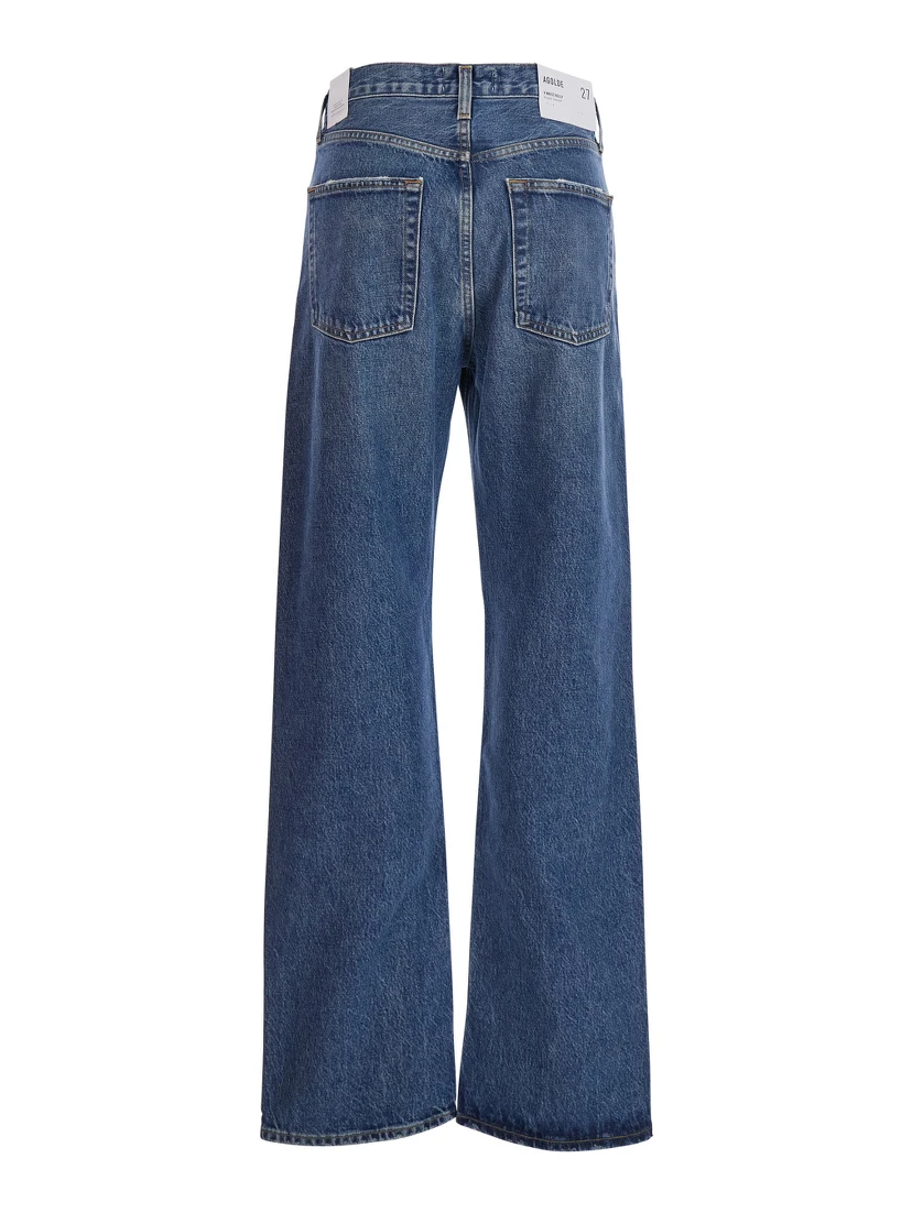 Blue Jeans with Beltl Loops and Logo Patch on the Rear in Denim Woman
