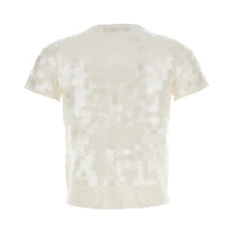 White Crew Neck T-Shirt with All-Over Applied Circles in Fabric Woman