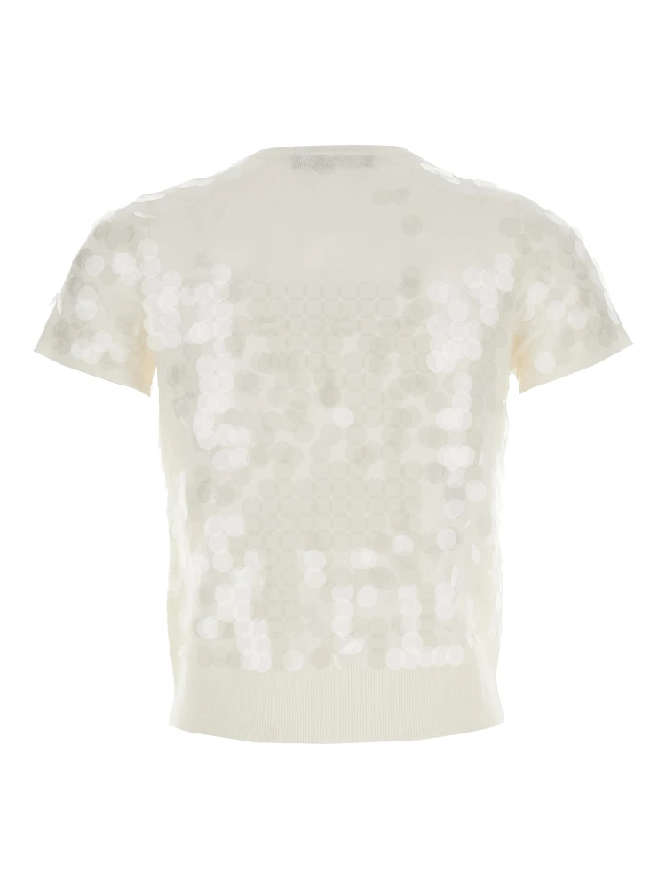 White Crew Neck T-Shirt with All-Over Applied Circles in Fabric Woman alternative
