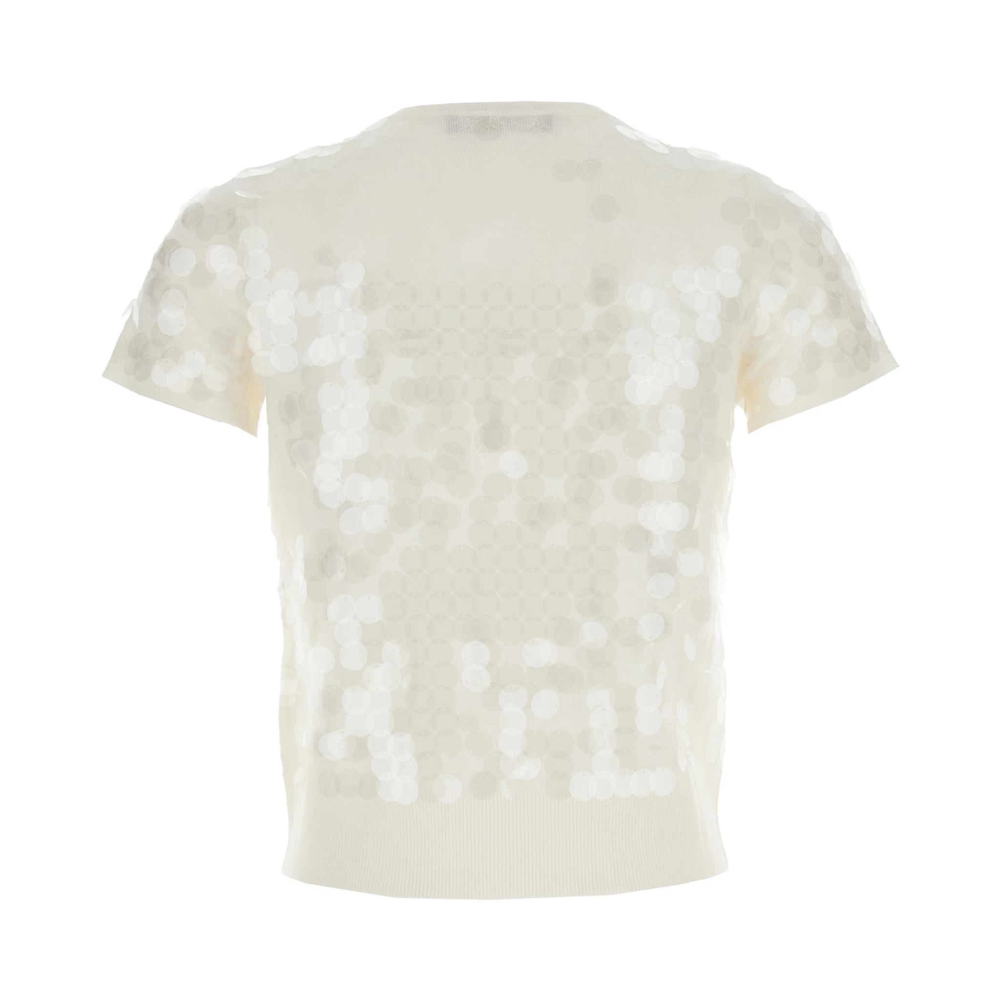 White Crew Neck T-Shirt with All-Over Applied Circles in Fabric Woman