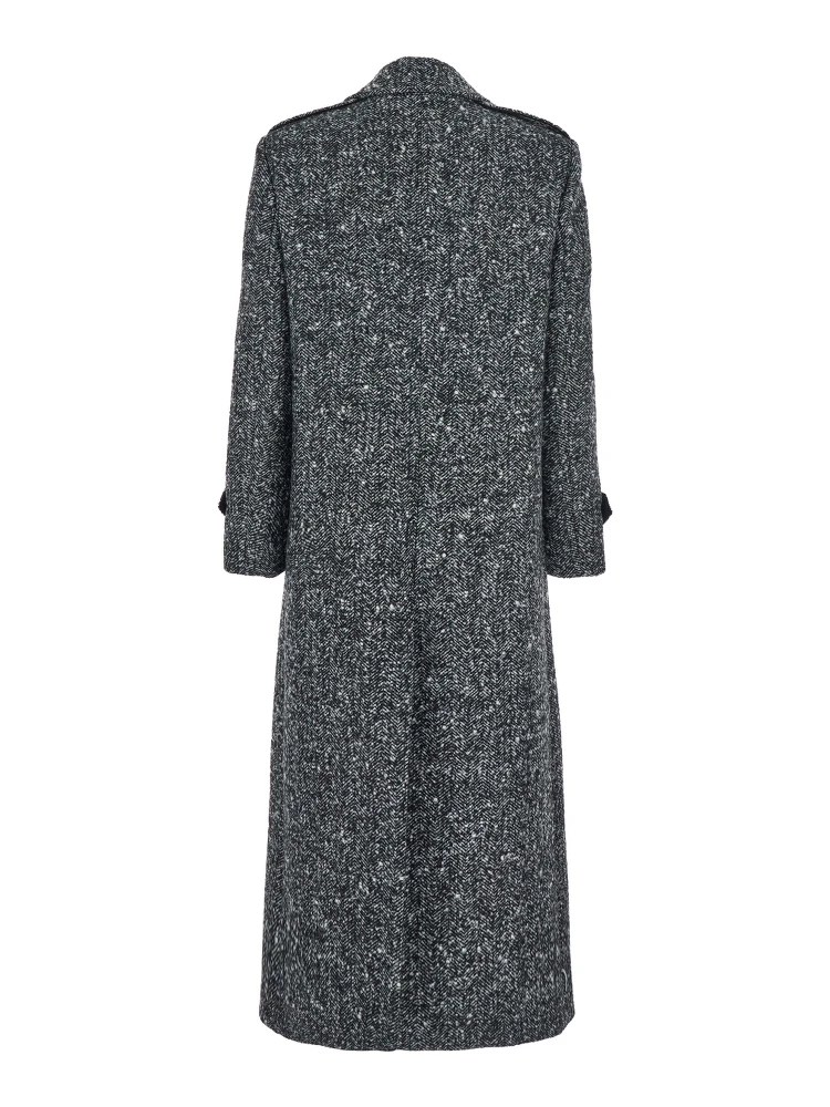Grey Double-Breasted Coat with Wide Notched Revers in Wool Woman alternative