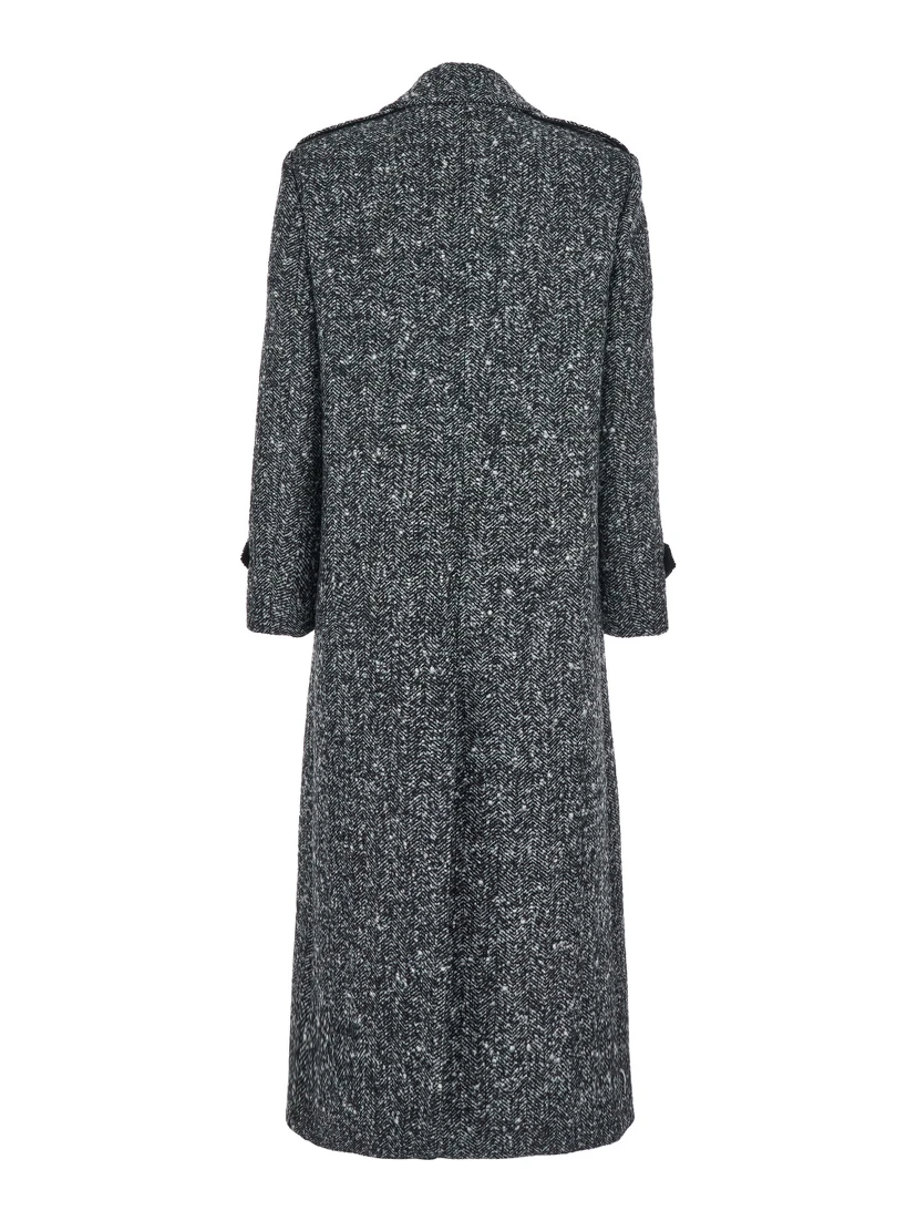 Grey Double-Breasted Coat with Wide Notched Revers in Wool Woman