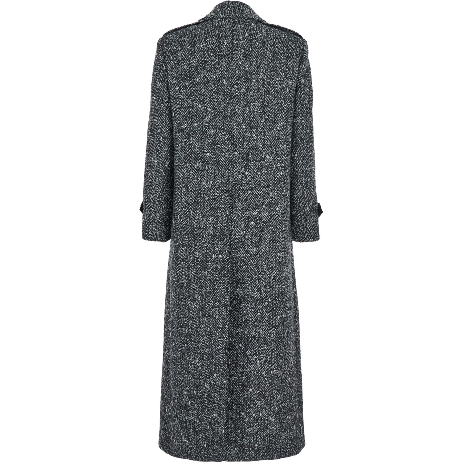 Grey Double-Breasted Coat with Wide Notched Revers in Wool Woman