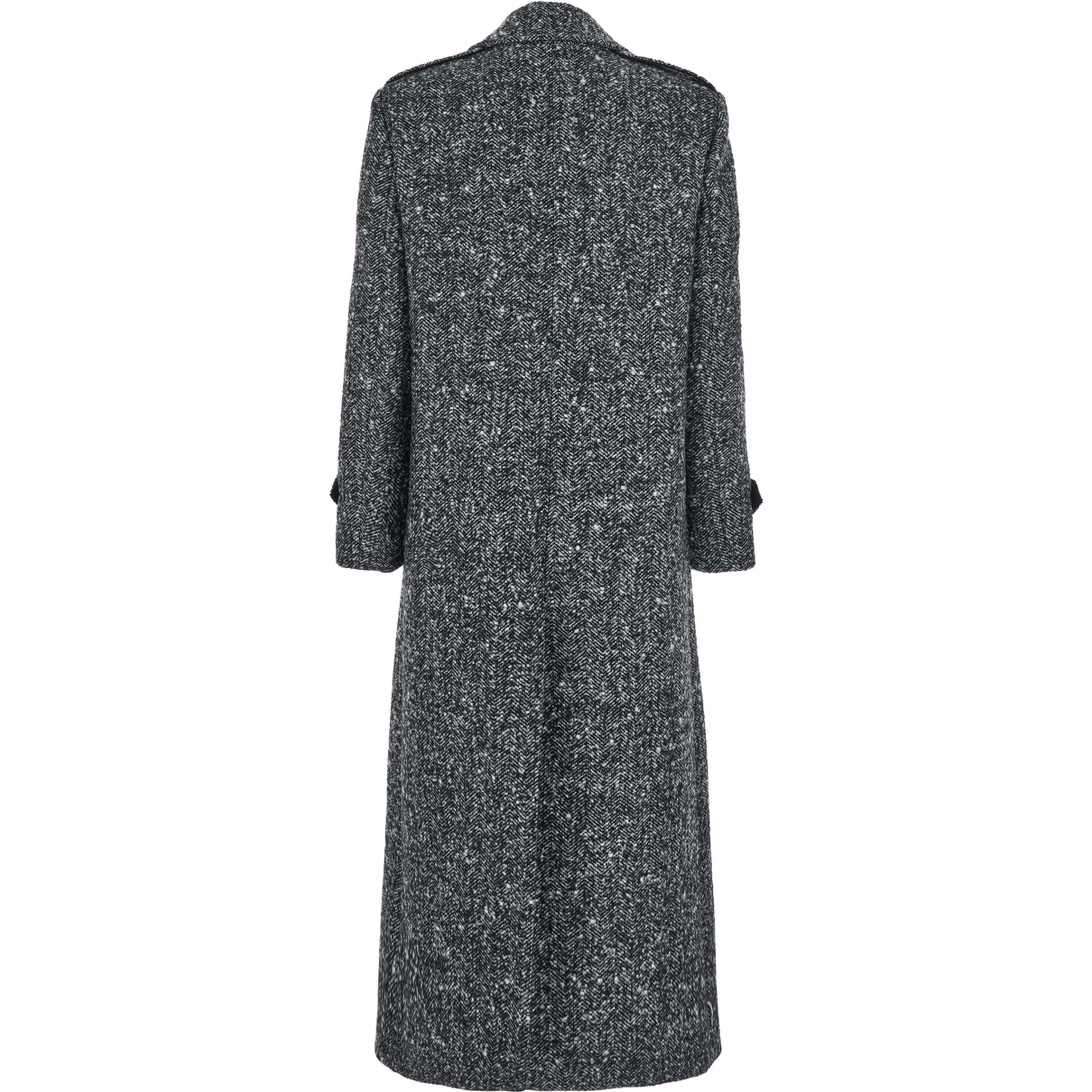 Grey Double-Breasted Coat with Wide Notched Revers in Wool Woman