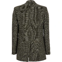 Brown Double-Breasted Jacket with Peak Revers and All-Over Striped Motif in Wool Woman