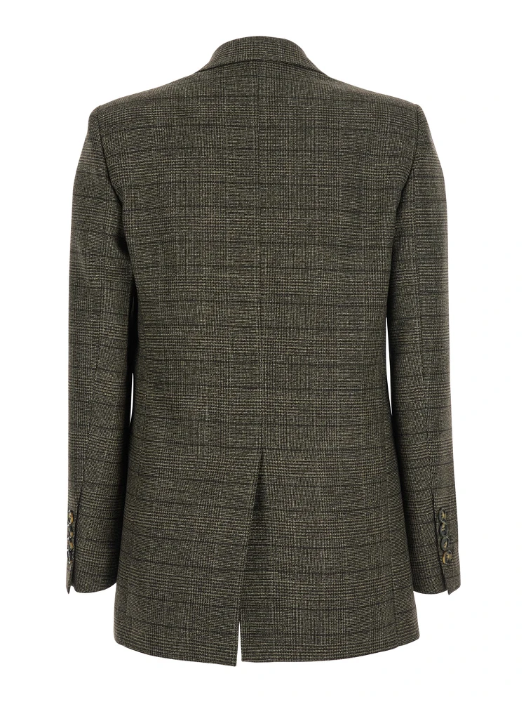 Brown Double-Breasted Jacket with Peak Revers and All-Over Striped Motif in Wool Woman alternative