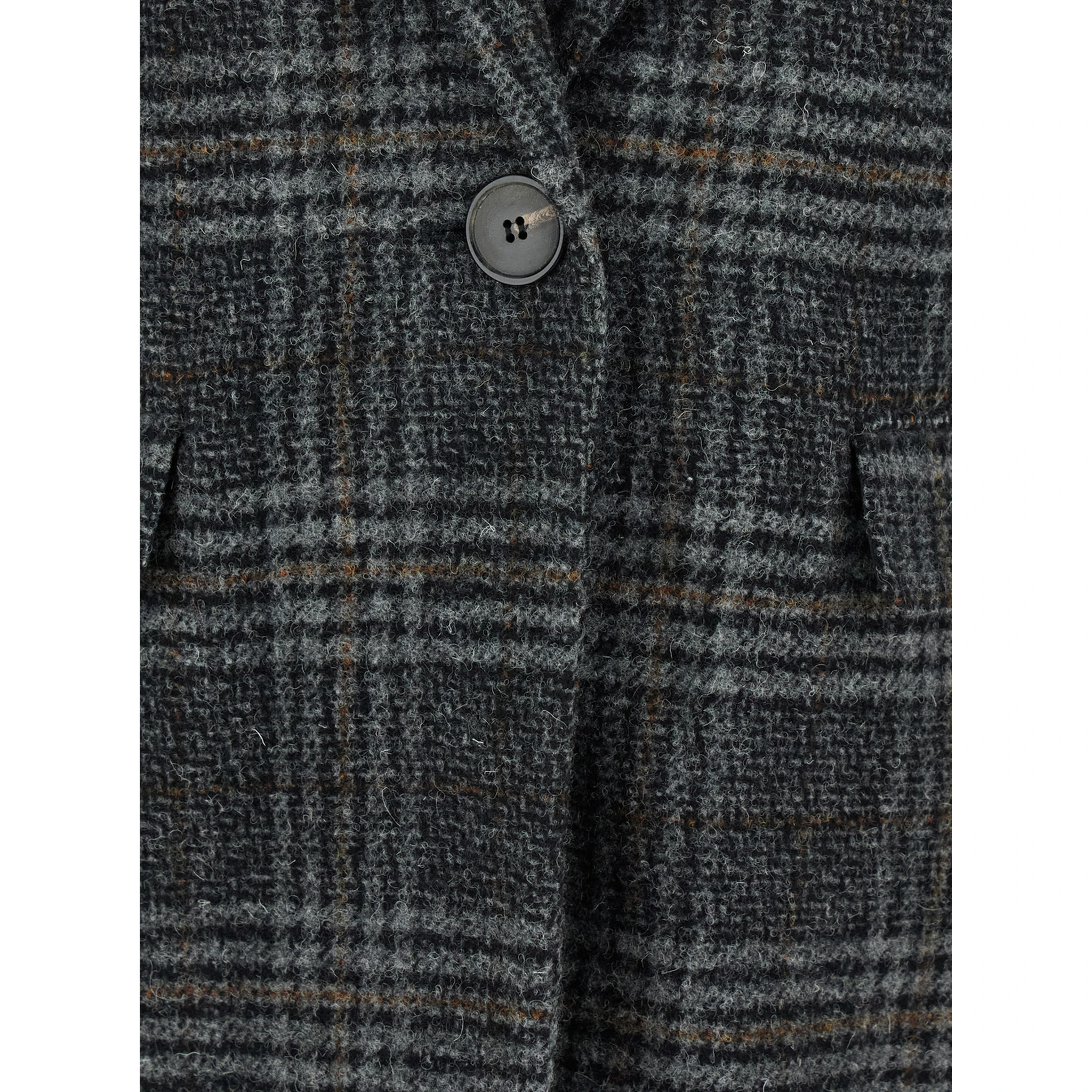 Gesina Grey Single-Breasted Jacket with Notched Revers and All-Over Check Motif in Wool Woman