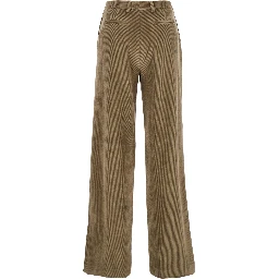 Green Pants with Belt Loops in Ribbed Velvet Woman
