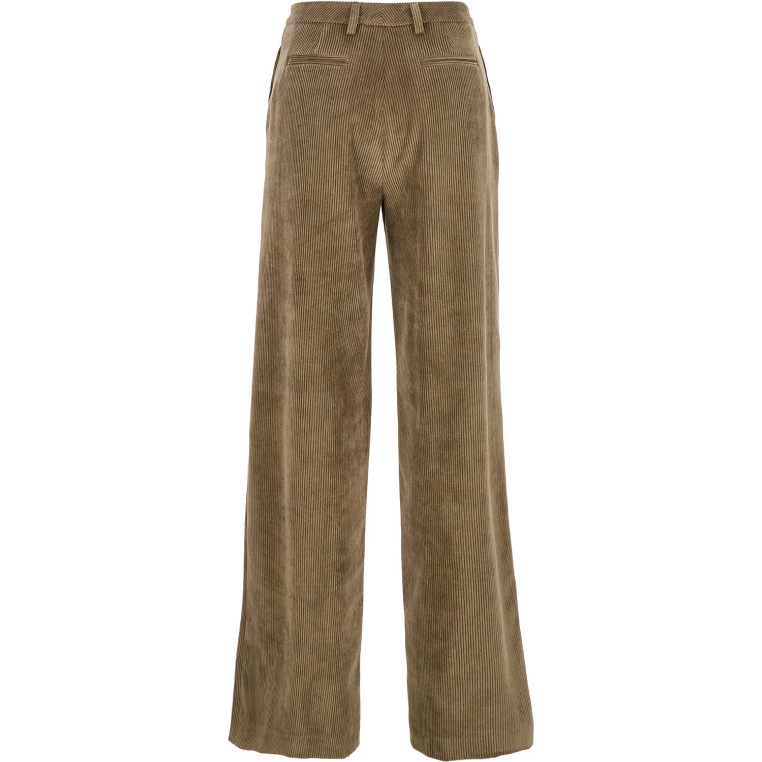 Green Pants with Belt Loops in Ribbed Velvet Woman