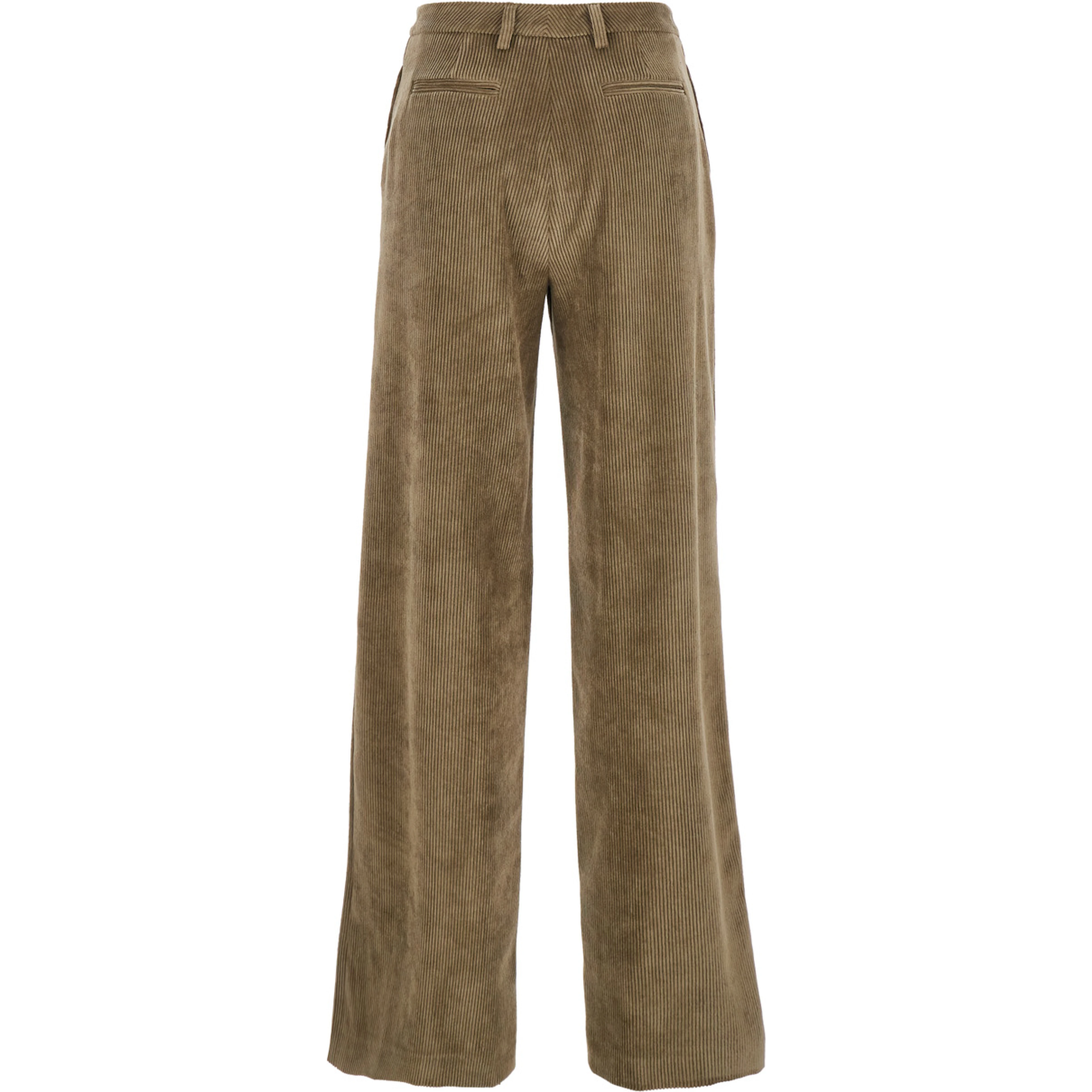 Green Pants with Belt Loops in Ribbed Velvet Woman