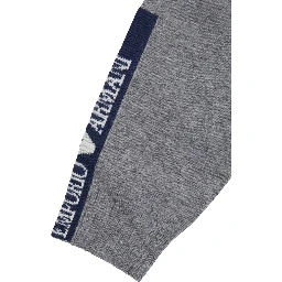 Grey Crewneck Sweater with Logo Detail on the Sleeve and Ribbed Trims in Wool and Cotton Blend Boy