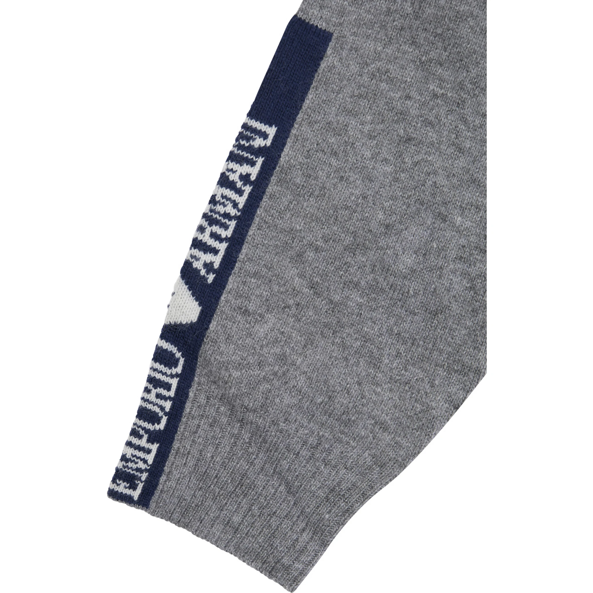 Grey Crewneck Sweater with Logo Detail on the Sleeve and Ribbed Trims in Wool and Cotton Blend Boy